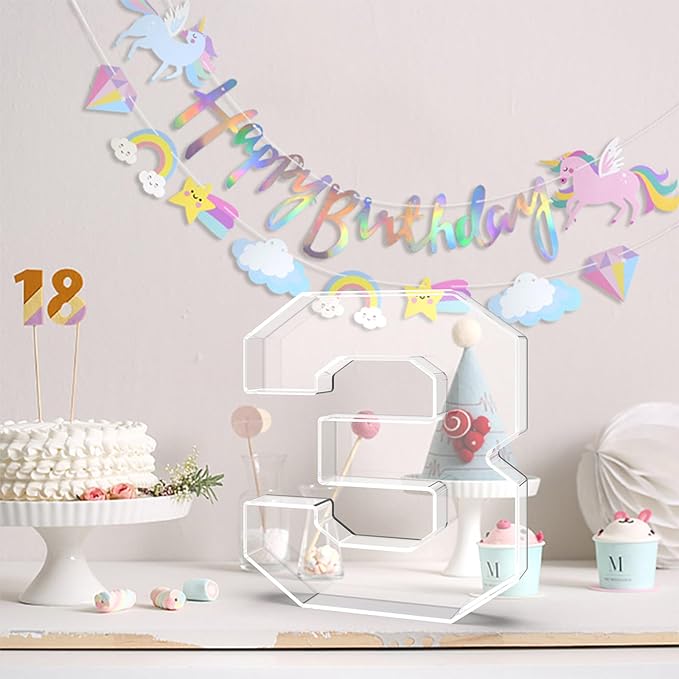 13.8" Acrylic Number Charcuterie Tray, Fillable Number Charcuterie Box for Food, Reusable Serving Cake Candy Dish Display Tray for Birthday Anniversary Party Decoration (Square Number 3)