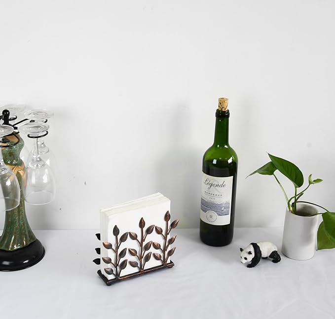 OwlGift Antique Metal Cooper Green Napkin Holder, Napkin Dispenser for Cocktail or Luncheon Napkins, Vertical Napkin Holders for Kitchen, tables, and Outdoor