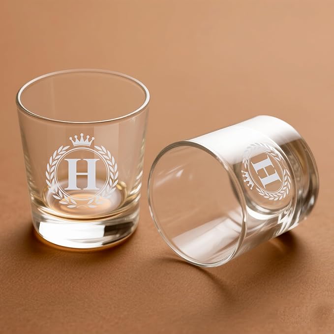 Whiskey Glasses - Rocks Old Fashioned Glass Gifts for Men, Monogrammed A-Z 10oz Personalized Whisky Glasses, Christmas Birthday Gifts for Men Him Dad Father Husband Brother Son (H)