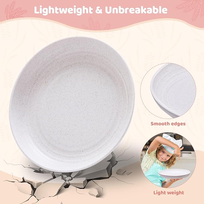 MISS BIG Wheat Straw Plates 8 inches,Plastic Plates Reusable Set of 4,Dinner Plates for Kids&Adults,Dishwasher & Microwave Safe,Eco-Friendly,BPA Free with 4 Colors