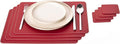 Nikalaz Set of Red Placemats and Coasters, 4 Table Mats and 4 Coasters, Recycled Leather, Place Mats 18'' x 13'' and Coasters 3.9'' x 3.9''