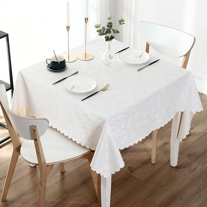 Smiry Square Table Cloth, Waterproof Heavy Duty Vinyl Tablecloths, Wipeable Washable Table Cover for Kitchen and Dining Room (White, 60" X 60")