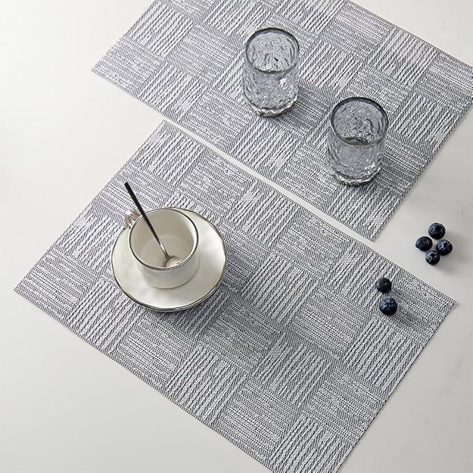 Placemats Set of 4 Plastic Vinyl Place Mats for Dinner Table, No-Slip Wipeable Table Mats Daily Use Patio Kitchen Decoration (18"x12", Grey)