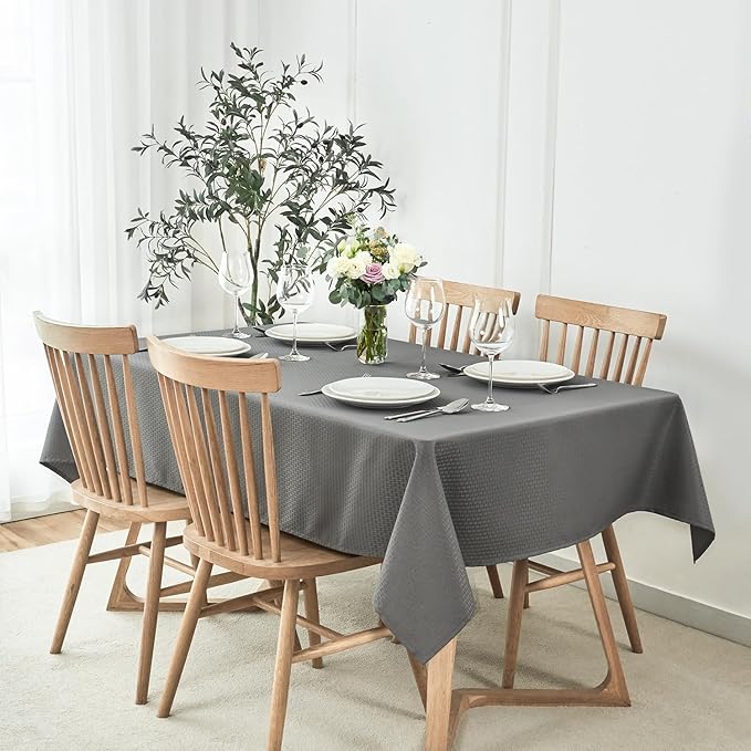 maxmill Tablecloth Stain Resistant Waterproof Wrinkle Resistant Spillproof Washable Soft Weaved Texture Table Cloth for Dining Room, Indoor Outdoor Use, Rectangle 60 x 140 Inch, Charcoal Gray