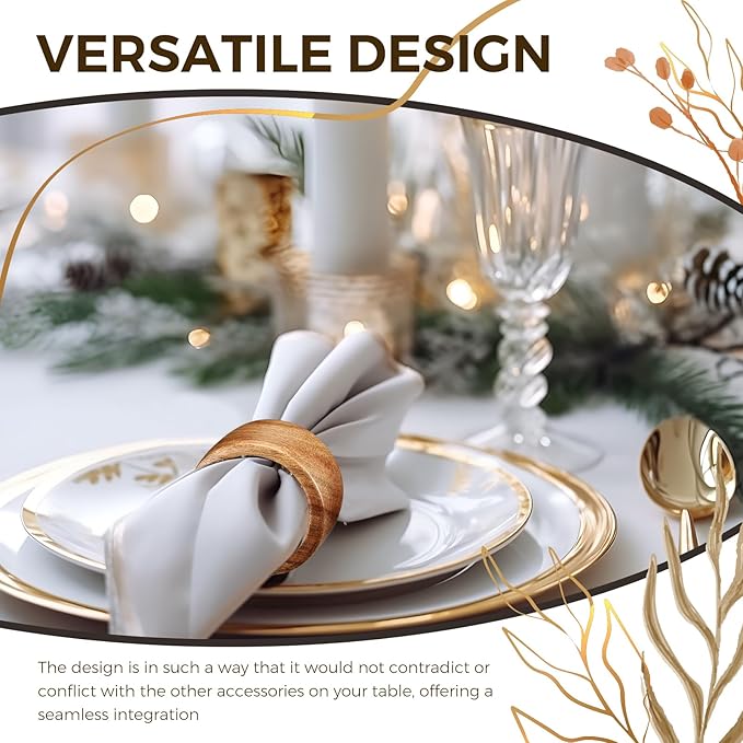 Zhehao 50 Pcs Wood Napkin Rings Bulk Acacia Handmade Dining Table Napkin Holder Buckles for Winter Spring Valentine's Day Wedding Dinner Harvest Holiday Table Decoration(Round,Brown)