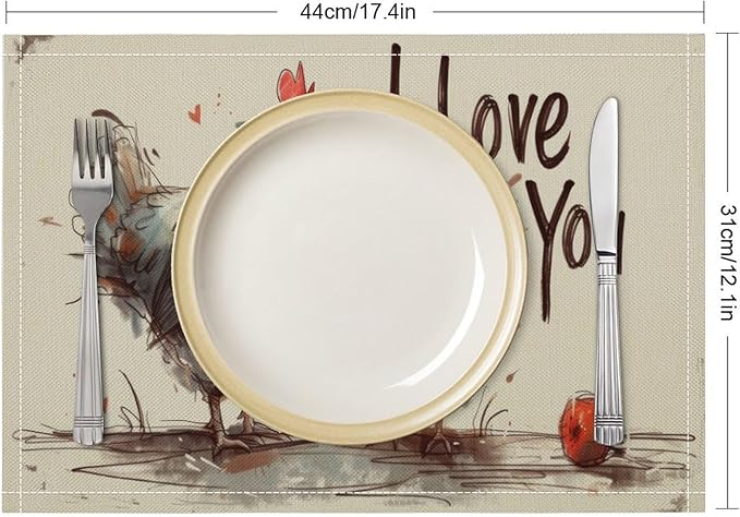 Rural Rooster Placemat Set, Vintage Farmhouse Funny Colorful Hand Drawn Watercolor Line Sketch Chicken Pattern Home Decor Linen Table Mats for Dining Room Kitchen Party (17x12in) x6P