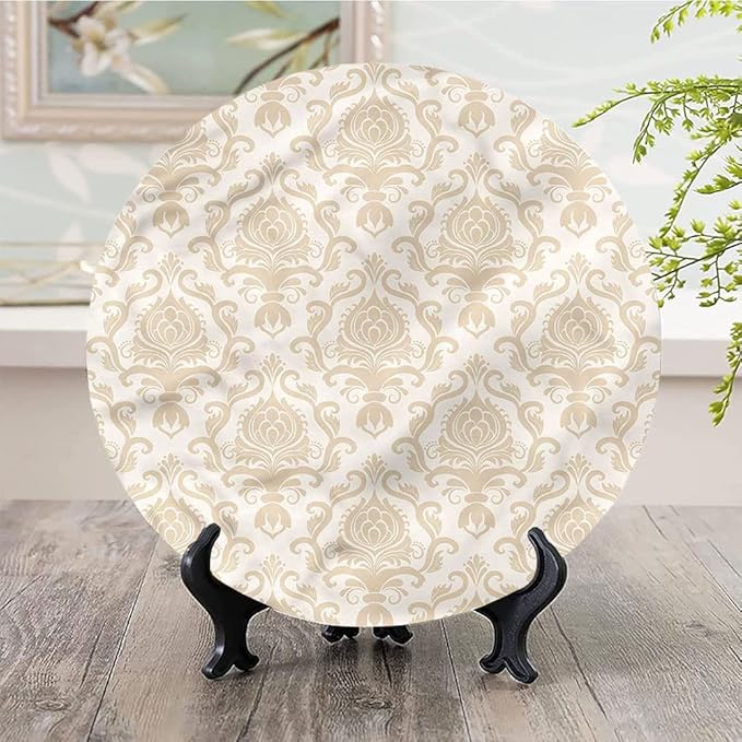 Decorative Plates, Victorian Print Ornament, Flourishing Flowers Motif, 7 Inch, Kitchen Wall Decor, Golden
