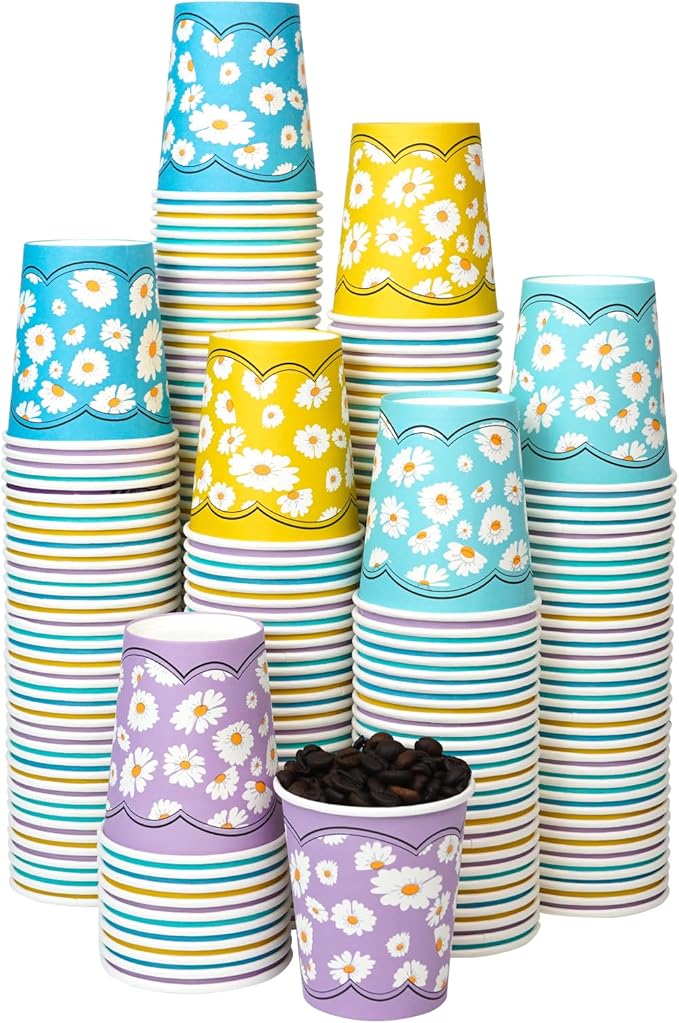 500 Pack 5oz Disposable Paper Cups, Colorful Small Mouthwash Cups, for Party, Picnics, Barbecues, Travel and Events, Daisy