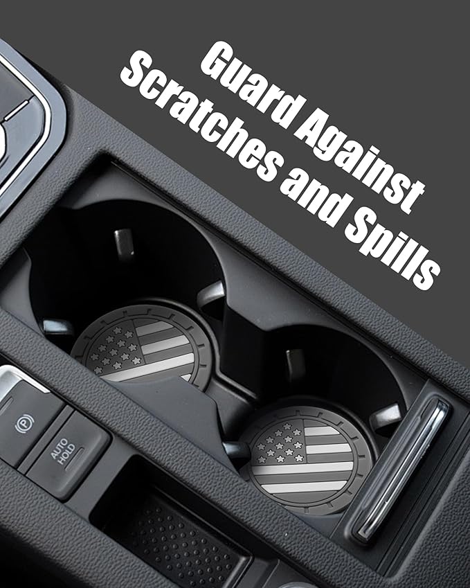 4 Pack Car Cup Coasters, Universal American Flag Non-Slip Silicone Cup Holder Inserts, Car Interior Accessories, Grey