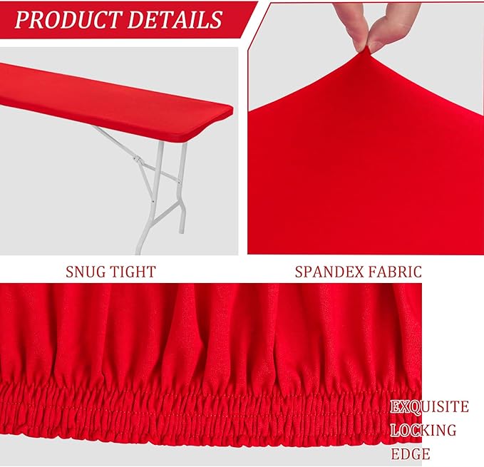 4 Pack Spandex Tablecloth Table Top Cap Cover Washable Elastic Rectangle Tablecloth for 6 FT Folding Tables for Indoor Outdoor Party (72 x 30 Inches, Red)