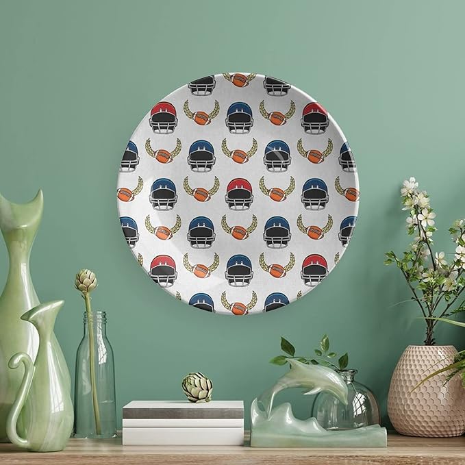 Ceramic Plates, American Football Decorative Ceramic Plates, Rugby Championship Professional League Fun Game, 8 Inch, for Dining, Parties, Wedding, Multicolor