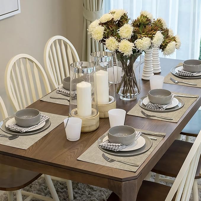 Faux Leather Placemats Set of 6 – Heat Resistant Table Mats Set of 6 Waterproof Wipeable Dining Fall Place Mats for Indoor & Outdoor, Easy to Clean - Khaki