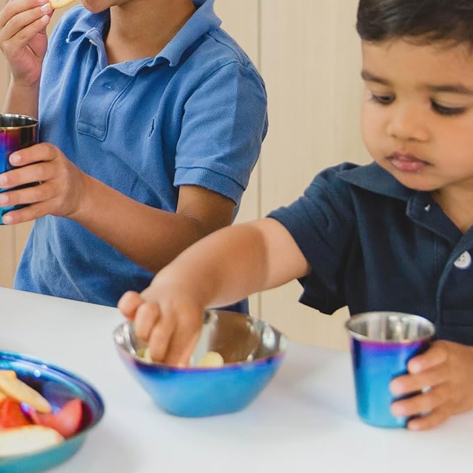 Ahimsa Stainless Steel Kids Bowl, Durable Pediatrician Designed Toddler Snack Bowls, 12oz, Premium Non Toxic Metal, Easy to Clean & Dishwasher Safe, Blue