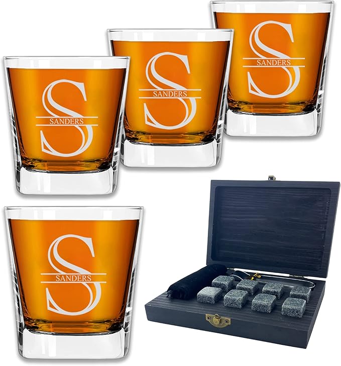 Custom Whiskey Glasses For Men - Premium Scotch Box Engraved Gift for Husband, Dad, Boyfriend - Personalized Bar Gifts for Bourbon Lovers - Christmas, Anniversary, Birthday