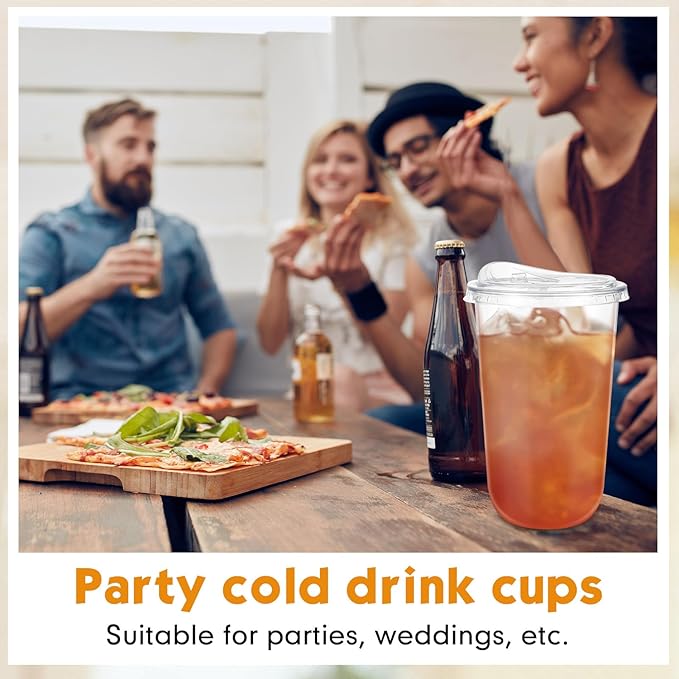 50 Sets Clear Plastic Cups with Strawless Sip Lids, Thickened Clear Disposable Plastic PET Crystal Cups for Iced Coffee, Smoothie, Cold Beverage, Drink Shops and Party Catering (18 oz)