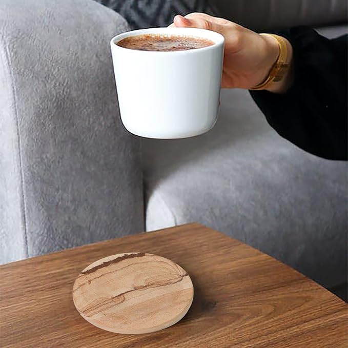 Natural Sandstone Coasters Set of 8 with Holder, 4 in Dia Drink Coasters for Coffee Table, Water Absorbent & Heat Resistant Cup Coaster for Home & Office, Christmas Birthday Gift