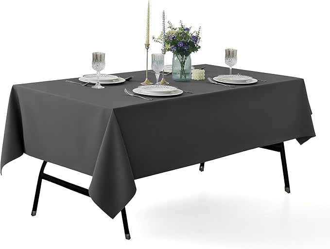 6-Pack 60x144 inch Grey Table Cloths, Solid Stain and Wrinkle Resistant Oblong Tablecloth, Premium Plain Weave Polyester Fabric Rectangle Table Linen Covers for Hotel, Banquet