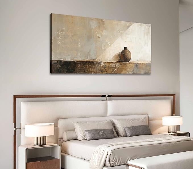 ADJUVANT Wall Art Minimalist Neutral Vase Painting 48" L x 24" W, Earth Tone Canvas Artwork Prints Simple Pottery Pictures Contemporary Rustic Wall Decor for Living Room Bedroom