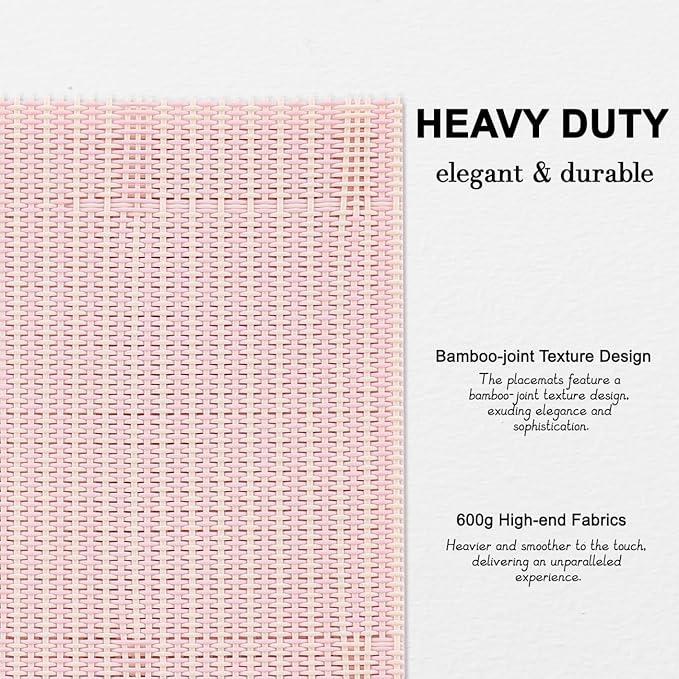 Placemats Set of 8, Vinyl Woven Place Mats Indoor Set of 8 Washable Wipeable PVC Table Mats Heat-Resistant Non Slip Plastic Placemat for Kitchen Dining Outdoor Table (Beige Pink, Set of 8)