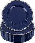 Hioasis 60pcs Blue Plastic Plates - Blue and Silver Disposable Dinnerware with Gold Rim, Heavy-duty, 7.5 inch, Dessert Plates for Party & Christmas