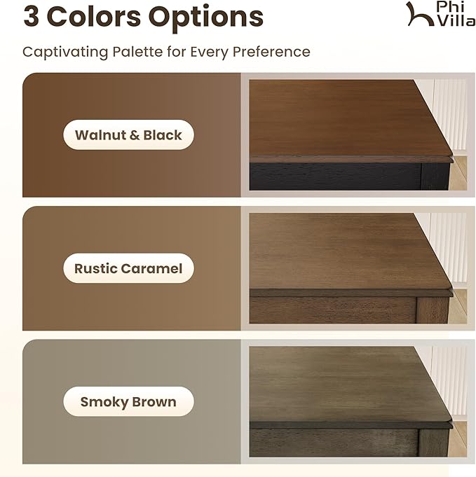 PHI VILLA Kitchen Table with Bench and Chairs, Counter Height Table and Chairs, Solid Wood Small Dining Table Set for 4, High Top Kitchen Table Chairs Set of 4, Rustic Caramel