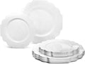 " OCCASIONS " 50 Plates Pack (25 Guests)-Heavyweight Wedding Party Disposable Plastic Plate Set -(25x10.5'' Dinner + 25x8'' Salad/Dessert) (Imperial in White)