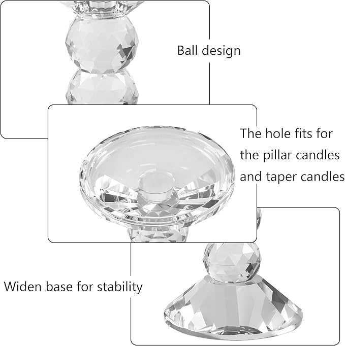 2-Pack Crystal Candle Holders, Clear Crystal Taper or Pillar Candlesticks, Table Centerpiece Home Decor for Wedding, Dining, Party(4.9in Tall)