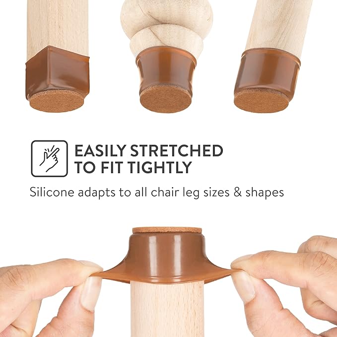Aneaseit Chair Leg Floor Protectors - 16 pcs Brown - Felt Bottom Silicone Pads for Hardwood Floors & Furniture Feet - Rubber Caps for Chairs - Small
