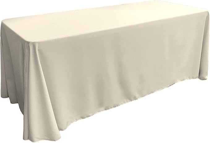 LA Linen Polyester Poplin Washable Rectangular Tablecloth, Stain and Wrinkle Resistant Table Cover 90x132, Fabric Table Cloth for Dinning, Kitchen, Party, Holiday 90 by 132-Inch, Ivory