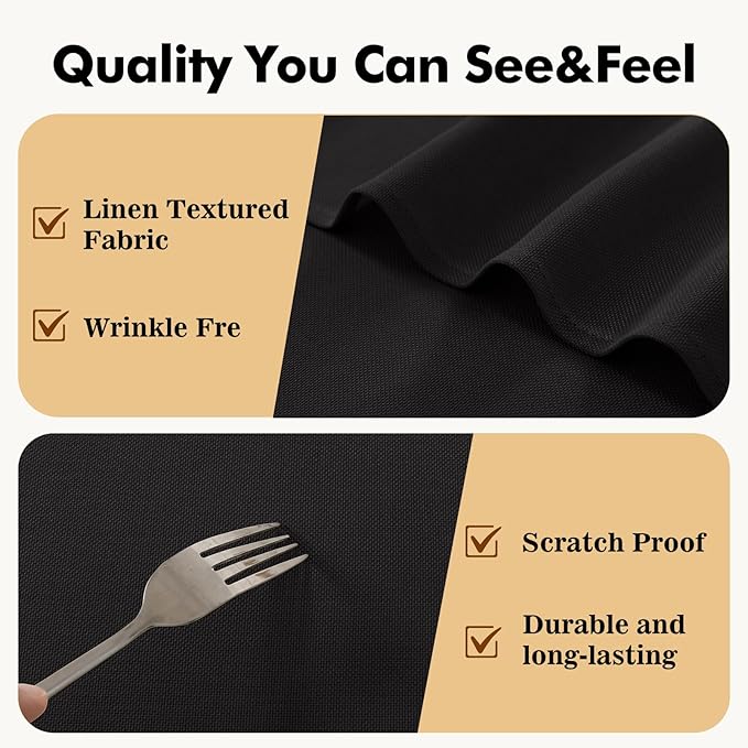 JIUZHEN Round Tablecloth Linen Textured Wrinkle Stain Resistant Farmhouse Table Cloth Decorative Fabric for Kitchen, Dining, Party, Wedding,Outdoor Use,90 Inch Round,Black