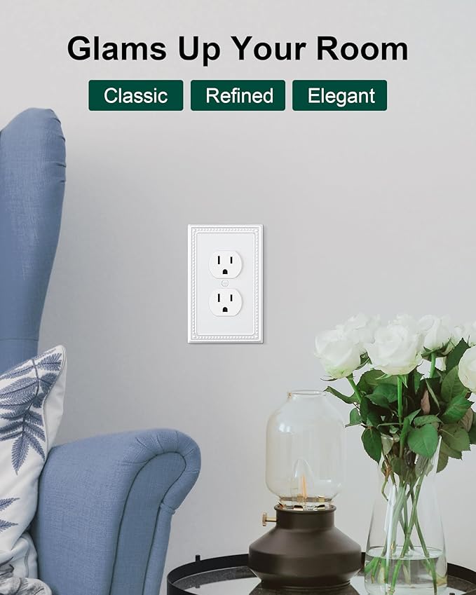 2-Pack Single Toggle Light Switch Cover Plate, Pearls Decorative Switch Plate Covers, Pure White 1 Gang Metal Wall Plate, Corrosion Resistant