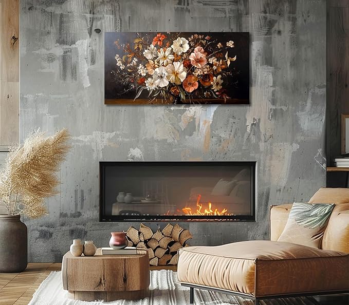 ADJUVANT Wall Art Vintage Floral Bouquet in Vase 40"L x 20"W, Flowers Canvas Painting Botanic Artwork Retro Blossoms Prints Graceful Floral Wall Decor for Living Room Bedroom Dining Room Home Office