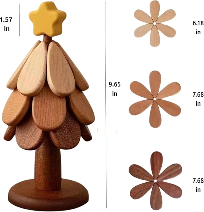 Trivets Tree Set of 3 Suitable for Hot Dishes Pans Teapots Bowls and Cup Coasters Home Kitchen and Dining Table Decor Christmas Tree Trivets Festive Celebration Gifts Wooden Products