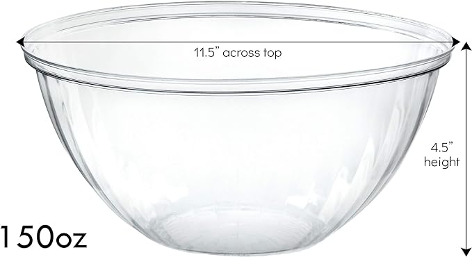 PLASTICPRO Disposable 150 Ounce Round Crystal Clear Plastic Serving Bowls, Party Snack or Salad Bowl, Chip Bowls, Snack Bowls, Candy Dish, Salad Container Pack of 8