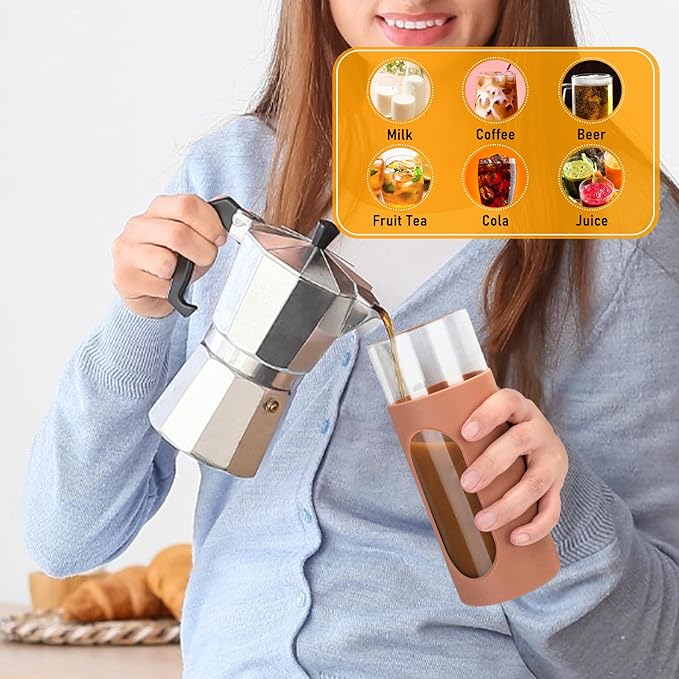 Tronco 20oz Glass Tumbler with Bamboo Lid and Straw, Reusable Iced Coffee Cup for Boba Tea, Smoothies & Cold Drinks, Spill-Proof Glass Cup with Silicone Sleeve, Dishwasher Safe, BPA-Free