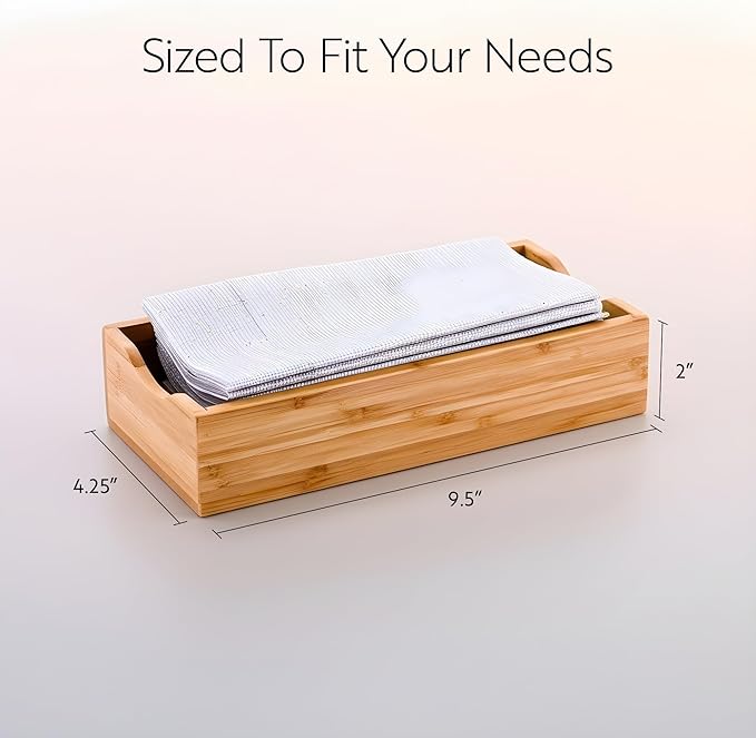 9.5 x 4.25 x 2 Inch Flat Napkin Holder, 1 Rectangle Wooden Napkin Holder - For Kitchen Tables or Countertops, Sturdy, Natural Bamboo Kitchen Napkin Holder, Dining Room Decor - Restaurantware