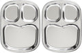 Korean Stainless Steel Divided Plates for Toddlers, Kids, Babies, Premium 304, Electro-Polished, No Black Residue, BPA-Free, 3-Compartment Plate, Food Tray for Camping, Balanced Meals, Set of 2