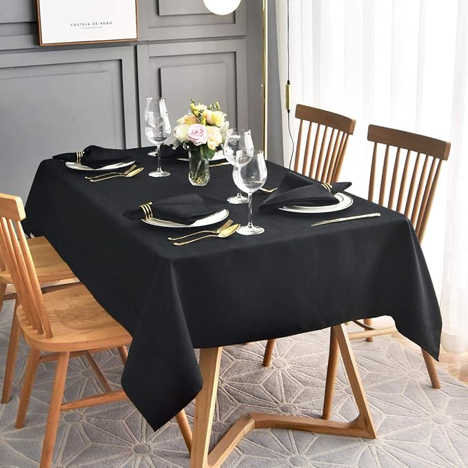 maxmill Jacquard Table Cloth Waving Pattern Water Proof Wrinkle Free Heavy Weight Soft Tablecloth Decorative Fabric Table Cover for Outdoor and Indoor Use Rectangular 60 x 104 Inch Black