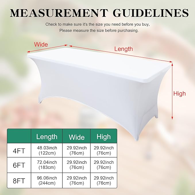 6FT Table Cloth for Rectangular Fitted Events Stretch White Table Covers Washable Spandex Tablecloth Protector for Party, Wedding, Cocktail, Banquet, Festival