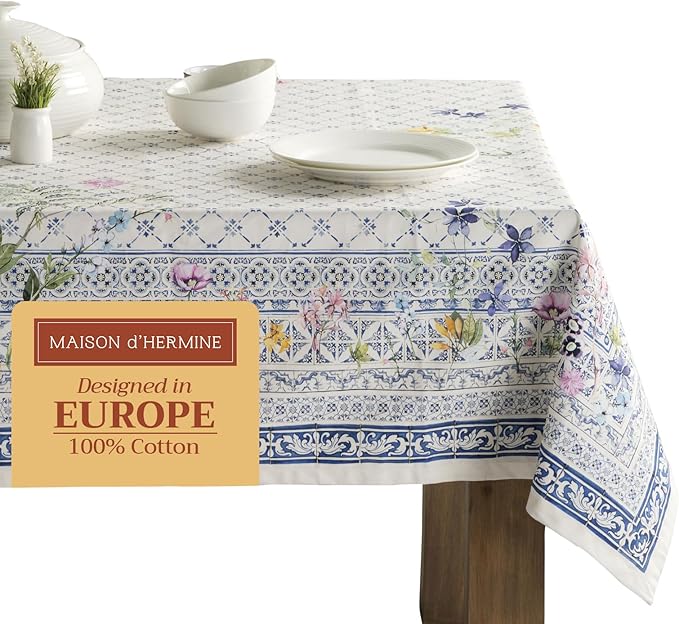 Maison d' Hermine Table Cloth Rectangle Table 100% Cotton 70 x 120 Inches Tablecloth Reusable Decorative for Dining Room Farmhouse Home Valentines Day Decorations Spring Summer - Faience