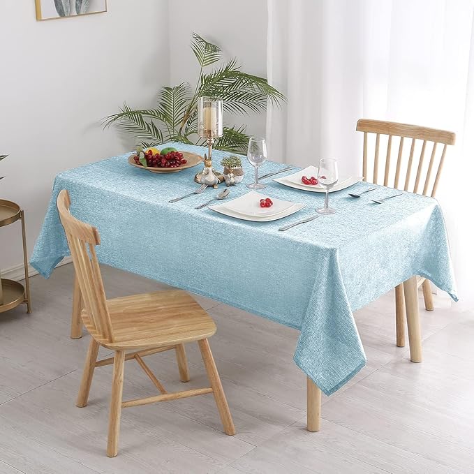 Hiasan 2 Pack Faux Linen Rectangle Tablecloth - Wrinkle and Stain Resistant Washable Table Cloth for Kitchen Dining Room Holiday Table Cover for Dinner, Lux Slate Blue, 70 x 120 Inch