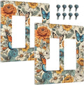 Outlet Covers Vintage Colorful Floral Butterfly Flowers 2 Gang Light Switch Cover Double Rocker Wall Plate Decorative GFCI Receptacle Electrical Switchplate for Bathroom Bedroom Decor（2 Pack）