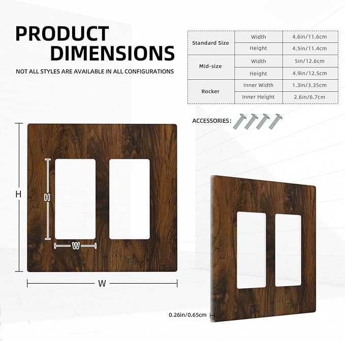 Outlet Covers Brown Rustic Wood Grain Vintage Wooden Texture 2 Gang Light Switch Cover Double Rocker Wall Plate Decorative GFCI Receptacle Electrical Switchplate for Cabin Bedroom Decor（2 Pack）