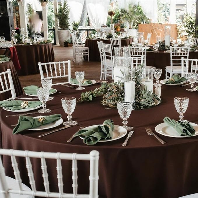 8 Pack Round Tablecloth 90 Inch Brown Tablecloth for Round Tables, Washable Polyester Table Cloth Stain and Wrinkle Resistant Decorative Table Cover for Wedding Party Dining Banquet