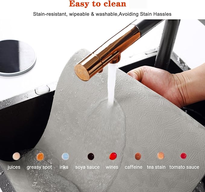 Vinyl Placemats Set of 8 Heat Resistant Easy Clean Non-Slip Place Mats for Dining Table Faux Leather Waterproof Stain Resistant Wipeable Washable PVC Table Mats(8, Light Gray)