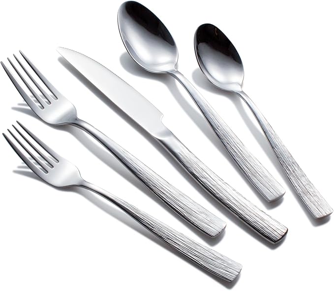 20-Piece Silverware Set for 4, CITESANA Heavy Duty Stainless Steel Flatware Set with Ripple Handles, Mirror Polished Kitchen Cutlery Set