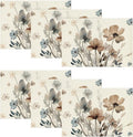 Artoid Mode Brown Poppy Floral Leaves Placemats Set of 6, 12x18 Inch Seasonal Summer Table Mats for Party Kitchen Dining Decoration