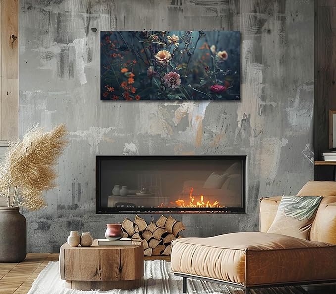 ADJUVANT Wall Art Impressionist Floral 60"L x 30"W, Dark Toned Blossoms With Lush Foliage Canvas Painting Enchanting Flowers Artwork Prints Floral Wall Decor for Living Room Bedroom Study Home Office
