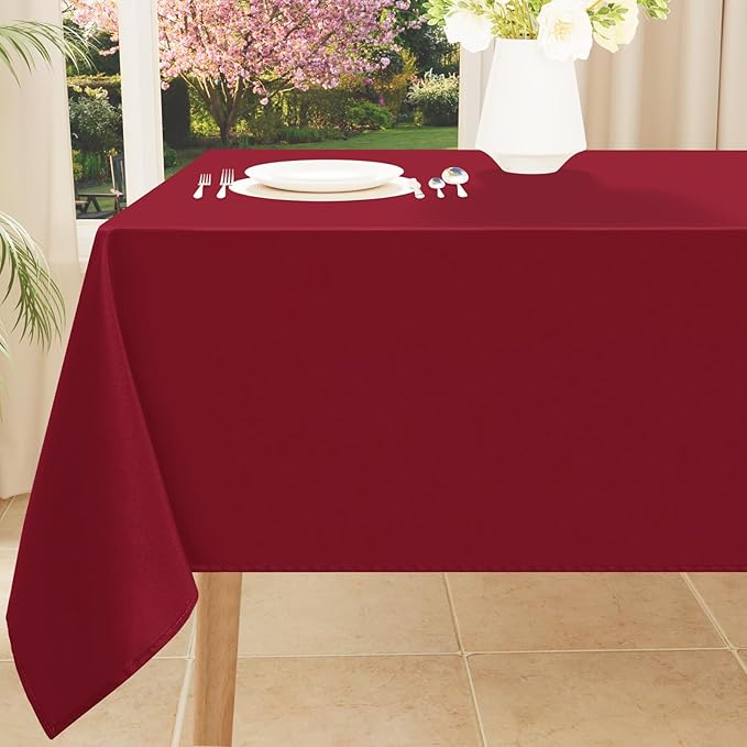 Smiry Rectangle Table Cloth, Waterproof Anti-Scratch Polyester Tablecloth, Decorative Washable Fabric Table Cover for Dining, Buffet, Parties and Outdoor, 60x84, Wine Red