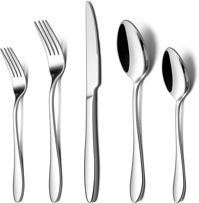 LIANYU Silverware Flatware Set for 8, 40 Piece Stainless Steel Cutlery Set Include Forks Spoons Knives, Eating Utensils for Home Kitchen Restaurant Tableware, Mirror Finish, Dishwasher Safe